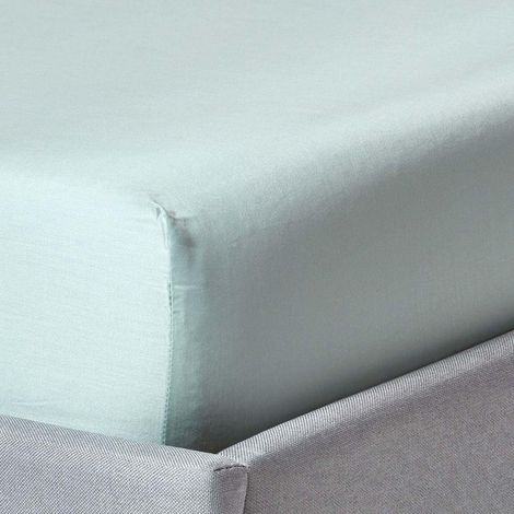 HOMESCAPES Drap-housse uni 140 x 200 cm 100% coton égyptien biologique 400 fils bleu givré (1/4)