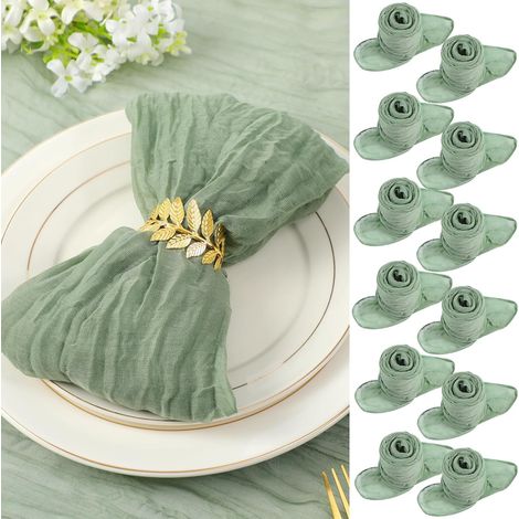 Serviettes en tissu gaze, vert, 50 x 50 cm, serviettes de table plissés, serviettes polyvalentes, pour dîner, mariage, fête, décoration de la maison, 12 pièces