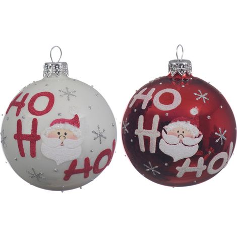 Pallina di Natale in vetro per albero di Natale, 8 cm, rossa, bianca, lucida, 1 pezzo (1/5)