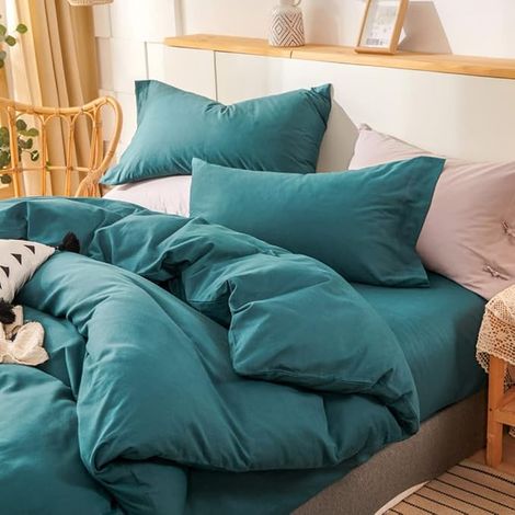 Housse de Couette 220x240 Taies d'oreiller 65x65 cm Bleu Lac (1/3)