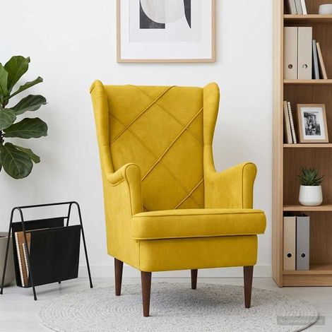 Fauteuil salon en velours jaune avec coussin amovible, cadre métal et bois, 65 x 79 x 100 cm - PANGIVO (1/5)