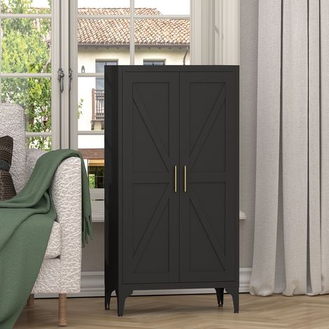 Armoire de rangement en métal réglable à 2 portes, armoire de garde-manger de cuisine avec étagères réglables, armoire de rangement tout en acier pour cuisine, salon, salle à manger et bureau, noir (1/5)