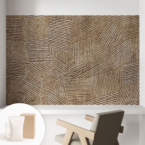 Papier peint intissé mural avec colle pour salon et chambre Décoration murale rapide - Colle incluse gratuite Lignes structurées 104x70 cm (1/5)
