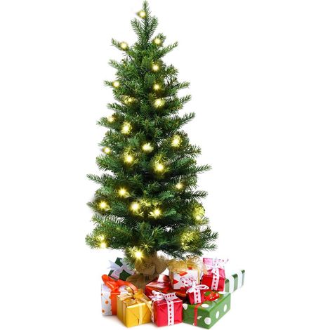 COSTWAY Albero di Natale 90 cm in PVC e PE, Albero di Natale con 50 Luci LED di Bianco Caldo, 363 Rami e Base in Cemento, Timer per Risparmio Energetico, Albero di Natale Folto e Realistico, Verde (1/5)