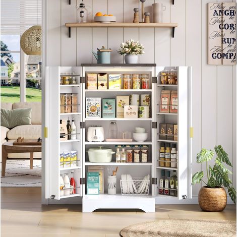 Buffet haut 120x60.5x40 cm blanc en MDF avec éclairage LED à capteur et étagères réglables (1/5)