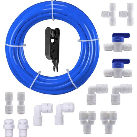 5 Meters Blue 3/8" Water Supply Hose Tube and Refrigerator Connector Kit +14pcs RO Water Filter Fitting +1pcs Black Tube Cutter (1/5)