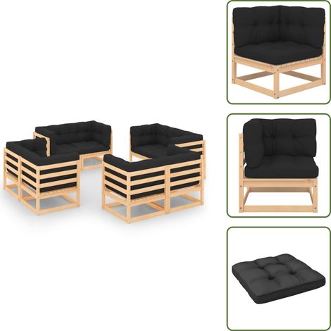 8-tlg. Garten-Lounge-Set mit Kissen Massivholz Kiefer - Gartensofa - Lounge Möbel - Gartenmöbel Set - Rattan Sofa - Outdoor Furniture (1/5)