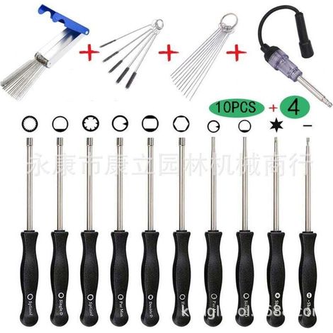 Juego de 10 destornilladores para ajuste de carburador, compatibles con Walbro, con estuche y cepillo - KZQ (1/4)