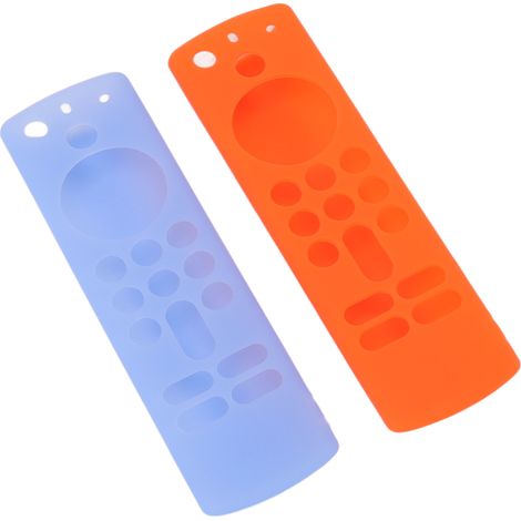 Lot de 2 coques de protection en silicone antidérapantes et antichoc pour télécommande vocale 3e génération, avec cordon, bleu et orange lumineux. (1/5)