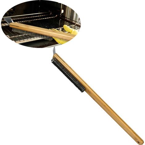 Brosse pour four à pizza 57,5 cm avec raclette et manche, pour nettoyer les résidus et surfaces des fours à pizza et grils (1/4)
