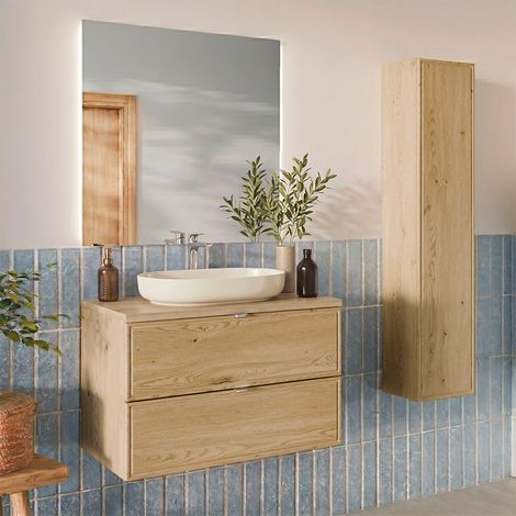 Ensemble meuble simple vasque 80cm et colonne Elias Bois (1/5)