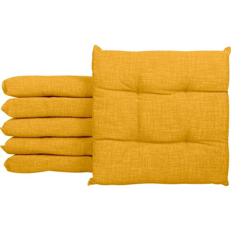 Cuscino arredo sedia Set 6 Cuscini Con Lacci, 4 Punti Comodi, Prodotto Italiano 40 x 40 in Cotone Imbottiti Spessore 6 Cm Lavorati a Mano sala camera mattonella 100% cotone Giallo (1/4)