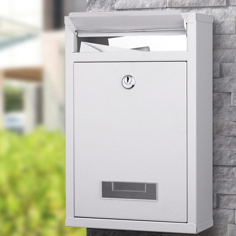Trade Shop - Cassetta Postale Parete In Acciaio Buca Lettere Posta Esterno Con Chiave Bianco - (1/5)
