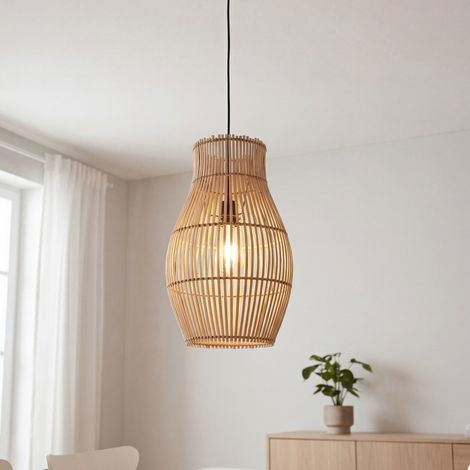 Suspension en aluminium et bois E27 Ø 30 cm ronde noir naturel moderne