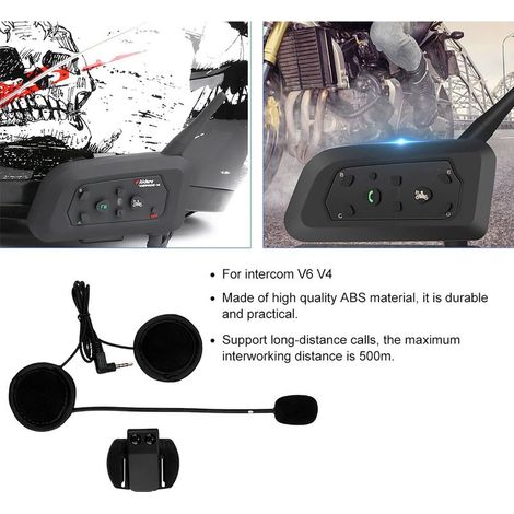 Casque moto interphone Bluetooth V6/V4 avec écouteurs intégrés pour communication sans fil