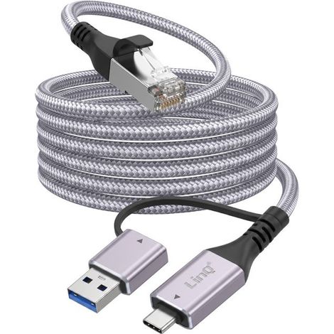 Câble Ethernet RJ45 vers USB-C et USB 3.0, 2 m, connexion réseau haut débit LinQ Gris, pour réseau LAN (1/5)