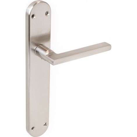 Emuca Set di maniglie per porte interne Perth, con piastra 43x250 mm, Alluminio e Zama, Nichel satinado