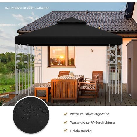 3 x 3 m Toit de rechange pour tonnelle, double toit noir avec aération, pour pavillon bois ou aluminium (1/5)