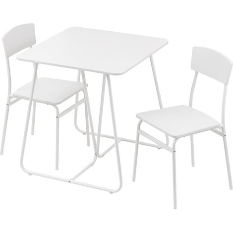 Baroni Home Set Tavolo Quadrato da Pranzo con 2 Sedie, Design Moderno, Leggero, per Interni ed Esterni, Sala da Pranzo, Ristorante, In MDF e Acciaio, Montaggio Facile, Bianco