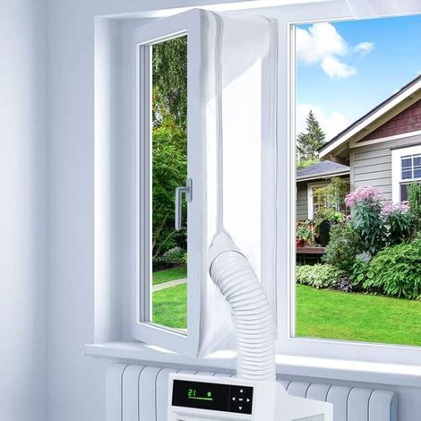 Kit de sellado para ventanas de 500 cm, kit impermeable para aire acondicionado portátil, requiere perforación, poliéster 210D resistente a los rayos UV, cremallera integrada. (1/5)