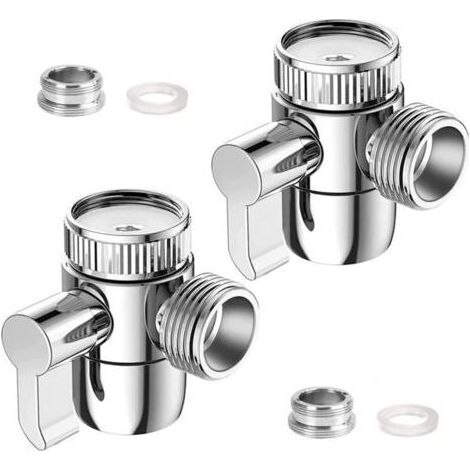 Pair 2 Pièces Inverseur Douche Robinet WC 3 Voies Vanne Aiguillage Douchette M22 x M24 Adaptateur Vanne Aiguillage Chromé pour Cuisine ou Toilette Salle de Bain Évier Lave-Linge (1/5)