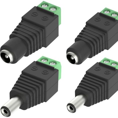 Lot de 4 adaptateurs d'alimentation mâles et femelles 5,5 mm x 2,1 mm mâle et femelle pour caméra de vidéosurveillance, barre LED lumineuse, adaptateur Plug Jack (2 prises CC femelles, 2 fiches DC) (1/4)