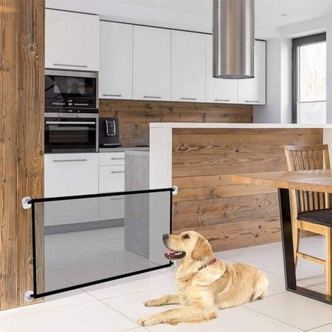 Barrière De Sécurité Pour Chien - Portail Rétractable En Nylon - Pour Escalier Et Cuisine - Installation Portable - 1 Pièce (1/5)