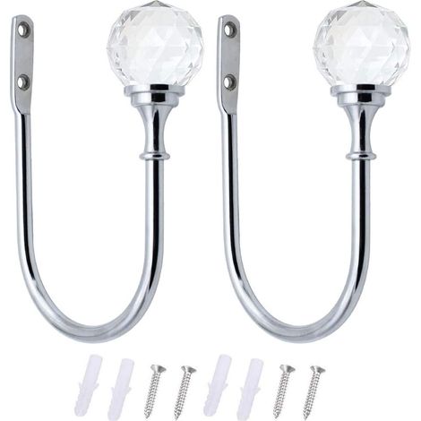 2 Embrasses à Rideaux Crochets Rideaux En Cristal Embrasses Métal U Curtain de Boule Crochet de Rideau Pour Les Crochets de Rideaux Lourds Et Légers Crochet à Crochet Argent
