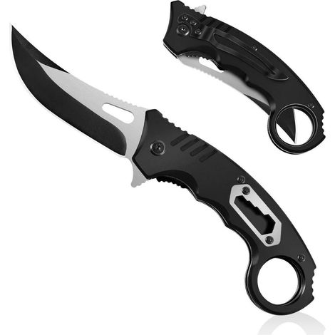 Klappmesser 2in1 mit Schraubenschlüssel, 3Cr13 Edelstahl, schwarz
