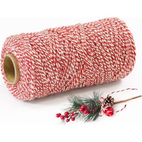 1 Rouleau Ficelle Jute 2mm,Corde Naturelle Tressée Rouge Blanc,Décoration Sapin,Emballage Cadeau,Artisanat DIY (1/5)