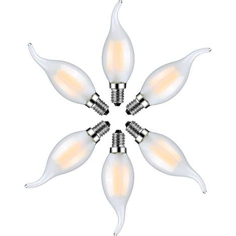 Lot de 6 Ampoule LED Flamme E14 4W Blanc Chaud 2700K-Ampoules Bougie à Filament pour Lustres-Verre Dépolie (1/5)