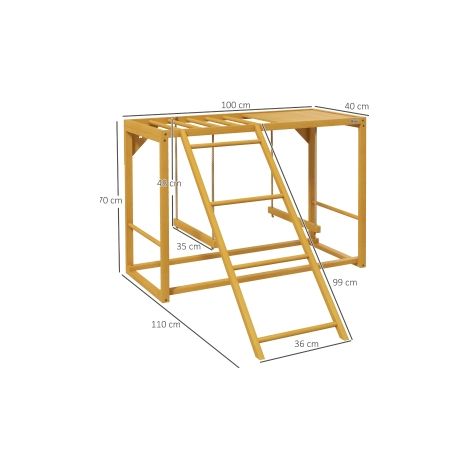 Aire de jeux marron pour poules en bois naturel avec balançoires et échelle pour poulailler, jardin et enclos (1/5)