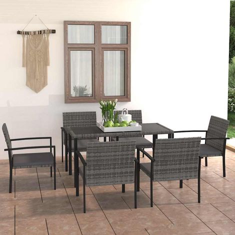 Ensemble Table et Chaise de Jardin 7 pcs - Ensemble de salle à manger de jardin Résine tressée Gris BV169801 - BonneVie (1/5)