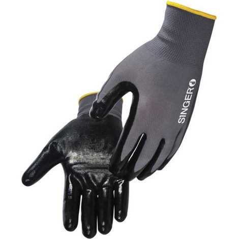 Lot 10 Paires Gants de Travail Nylon Jauge 13 Enduction Nitrile Noir - Sans Couture - Protection EN 388 - Manutention Mecanique Singer T10 (1/2)