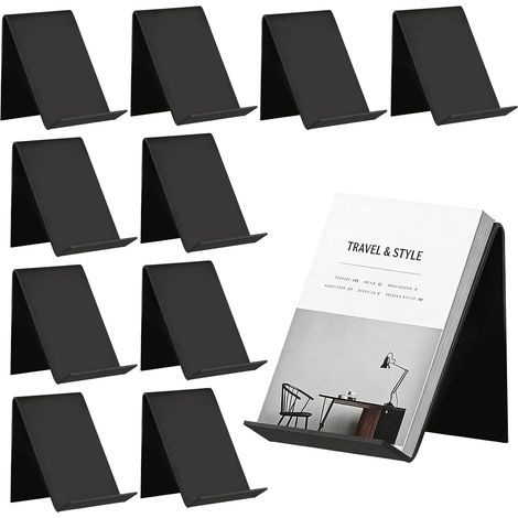 Juego de 10 soportes acrílicos para libros - 13 x 11,5 x 10 cm - Para estantes, libros pequeños, fotos, álbumes de fotos, manualidades - Negro (1/5)