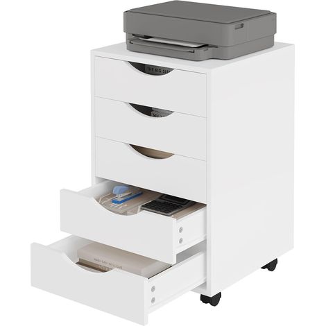 Woltu – Caisson de bureau mobile 5 tiroirs – Armoire à dossiers sur roulettes – Bois d'ingénierie – Dimensions 40x40x66,5cm – Rangement moderne