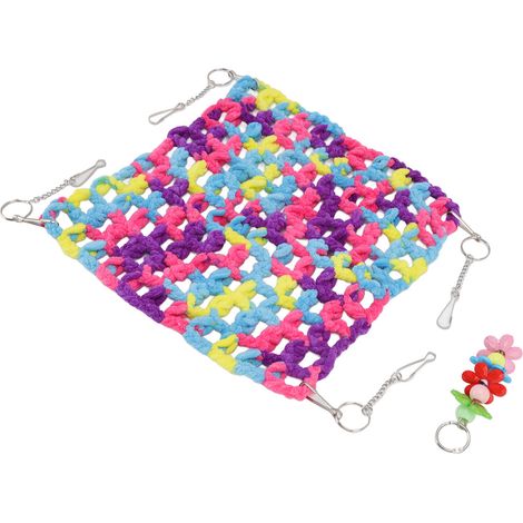 Hamac pour hamster, doux, respirant, coloré, tissé à la main, avec crochets, pour petits animaux de compagnie, idéal pour les planeurs à miel et les perroquets (25 x 25 cm). (1/5)
