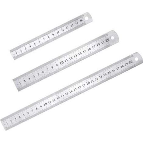 Set di 3 righelli di precisione in acciaio inossidabile, kit di righelli dritti in metallo, 15 cm (6"), 20 cm (8"), 30 cm (12"), righello in acciaio inossidabile color argento