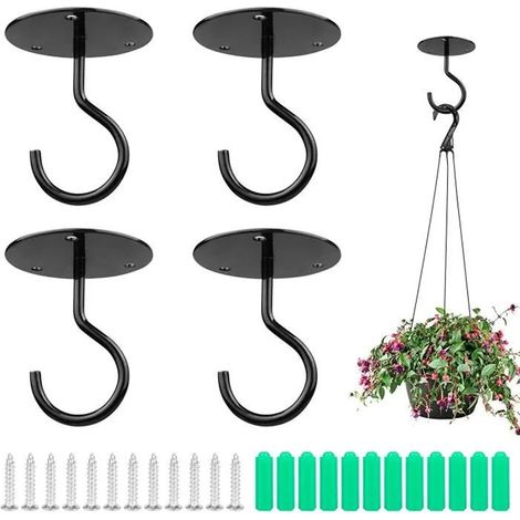 Crochets muraux à visser pour suspendre luminaires, paniers de plantes de jardin et pots de fleurs (ensemble de 4 pièces)