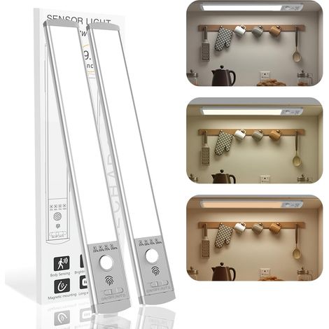 Unterbauleuchte, 52 LEDs mit Bewegungssensor für den Innenbereich, 1500 mAh USB-wiederaufladbare Schrankleuchten, Set mit 2 dimmbaren magnetischen Schrankleuchten (25 cm)