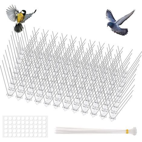 Set of 12 Bird Spikes, Stainless Steel 25cm, Nano Adhesive and Cable Tie, for Roofs and Edges (1/5)