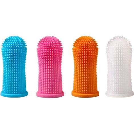 4-pack of finger toothbrushes, suitable for cats and dogs, includes storage box. (1/2)