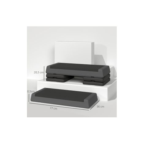 Verstellbarer Aerobic-Step 77 x 36 cm, 10,5/15,5/20,5 cm, rutschfest, grau HAVRYA (1/5)