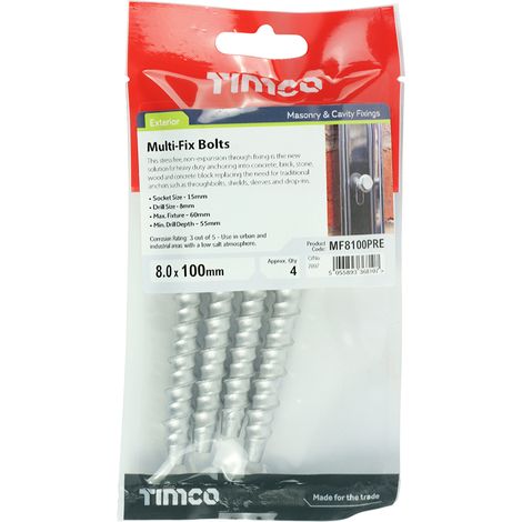 TIMCO Multi-Fix Bolts Hex Head Exterior Silver - 8.0 x 100