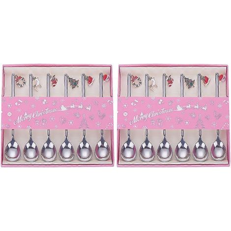 Lot de 12 cuillères à dessert en acier inoxydable avec pendentif de Noël-13.5X2.4X0.1CM-Silver