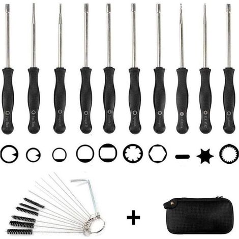 Set mit 10 Vergaserschraubendrehern + EVA-Beutel + Reinigungsbürste