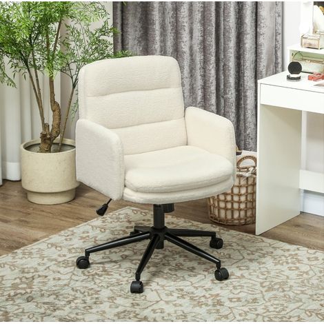 Silla de oficina de poliéster blanco crema con reposabrazos, función basculante y pistón de gas, 61,5x65x91-101 cm (1/5)