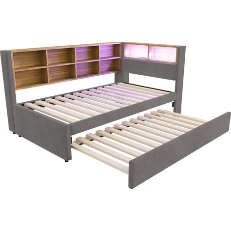 Divano letto multifunzione 90 x 200 cm con letto estraibile 90 x 190 cm grigio scuro (1/5)