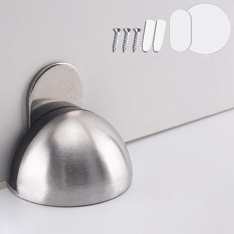 Juego de 2 topes de puerta magnéticos de acero inoxidable, uno semicircular y otro ovalado, con tornillos y adhesivo, tope de puerta de goma, protección de pared. (1/5)
