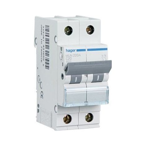 HAGER MUN216A  Interruptor automático 2P 16A curva-C 6kA (1/3)